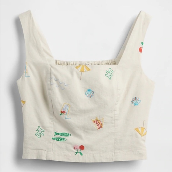 GAP Tops - Emroidered GAP Linen Blend Crop Top • Sz S
